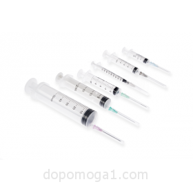Disposable injection syringe, 3-parts, with needle 