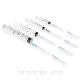Single-use injection syringe, three-component with two needles